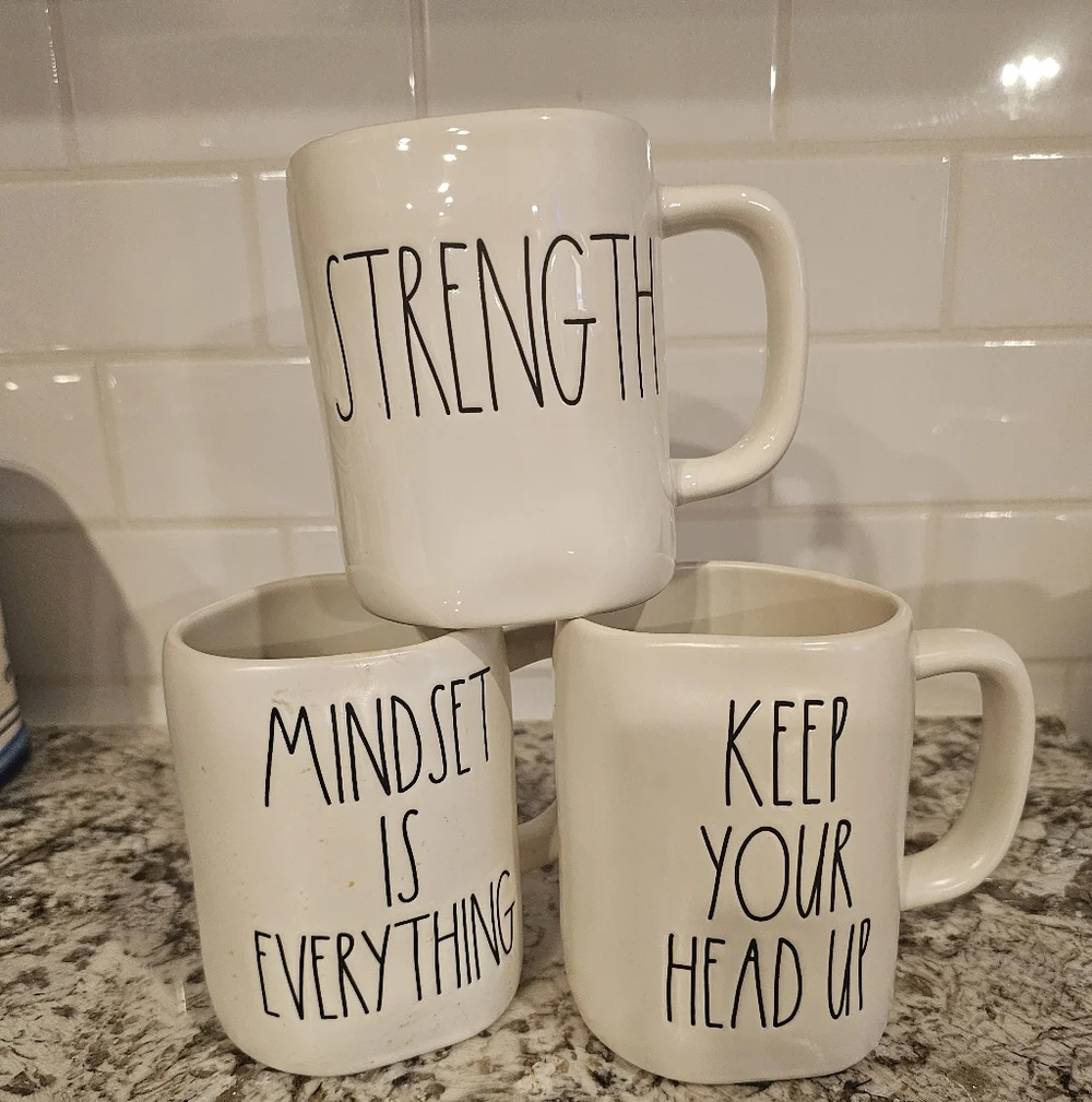 Rae Dunn Motivational Set "Keep Your Head Up "Stregth" "Mindset Is Everything" - Picture 1 of 5